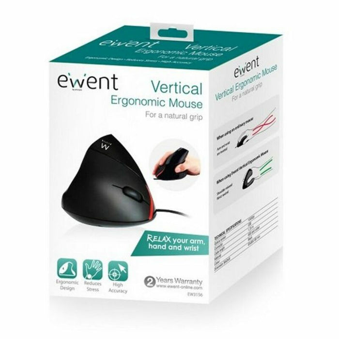 Ergonominen optinen hiiri Ewent 1000 dpi USB Musta (Kunnostetut Tuotteet B)